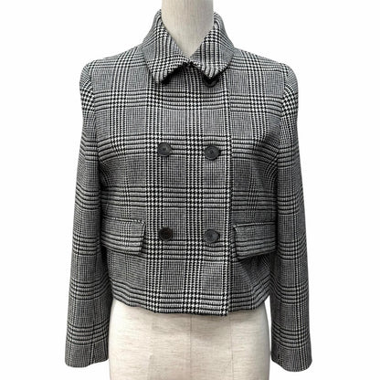 Dior Lining Silk 100% Houndstooth Cropped Glen Check Jacket Black White 40