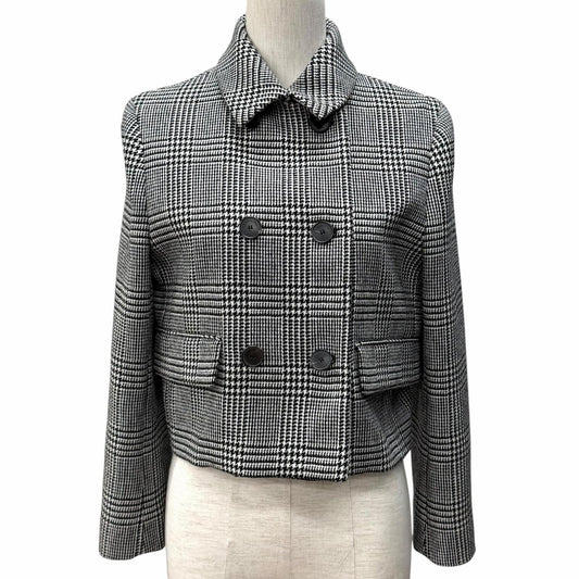 Dior Lining Silk 100% Houndstooth Cropped Glen Check Jacket Black White 40