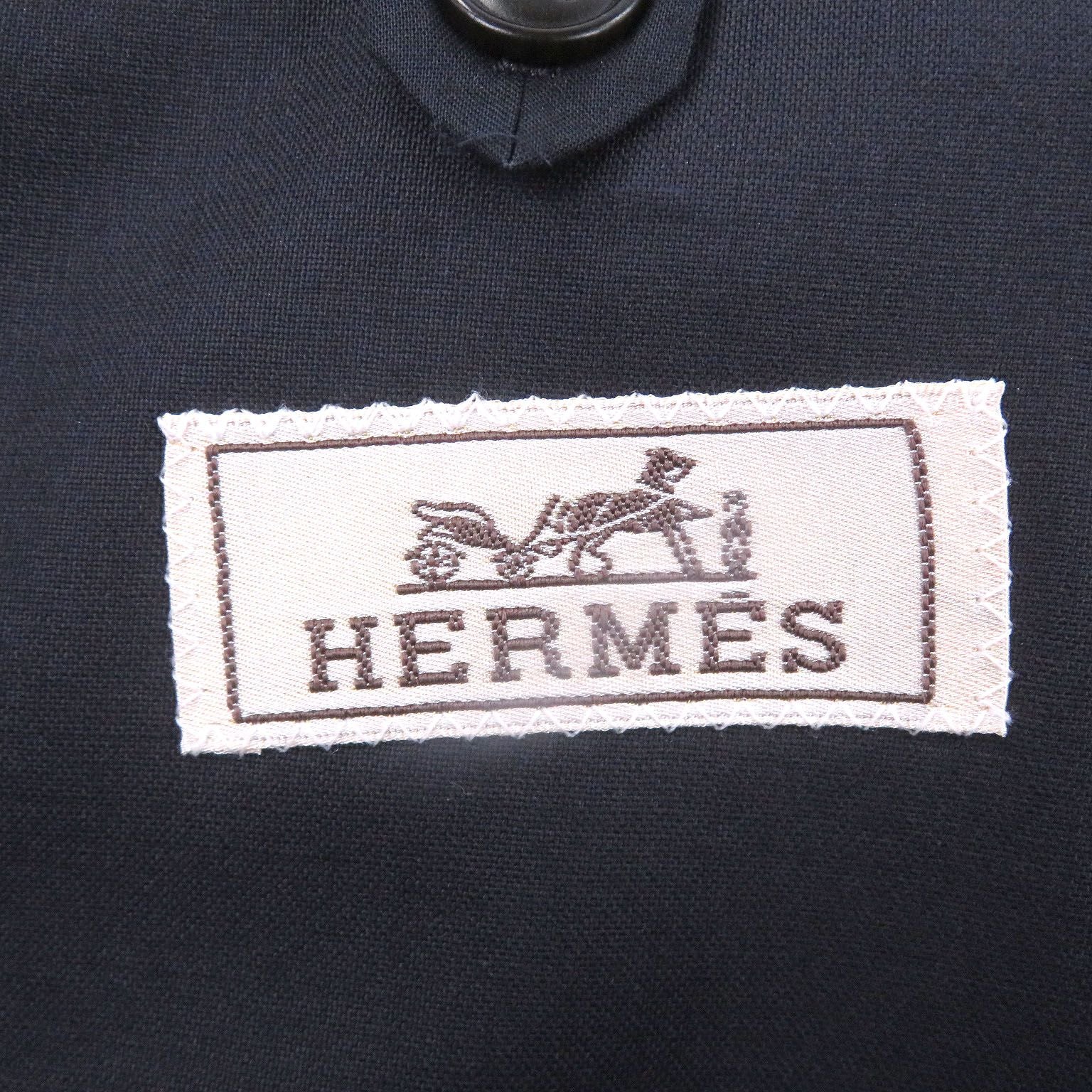 Hermes Silk Blend Single Tailored Jacket Leather Navy 50 Recommended — view 7