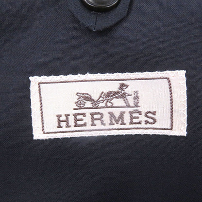 Hermes Silk Blend Single Tailored Jacket Leather Navy 50 Recommended — view 7