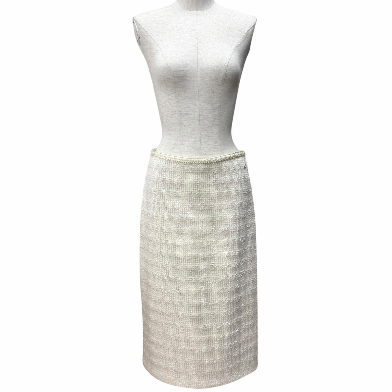Gucci Wool Silk Blend Interlocking Tight Skirt White 40 — view 2