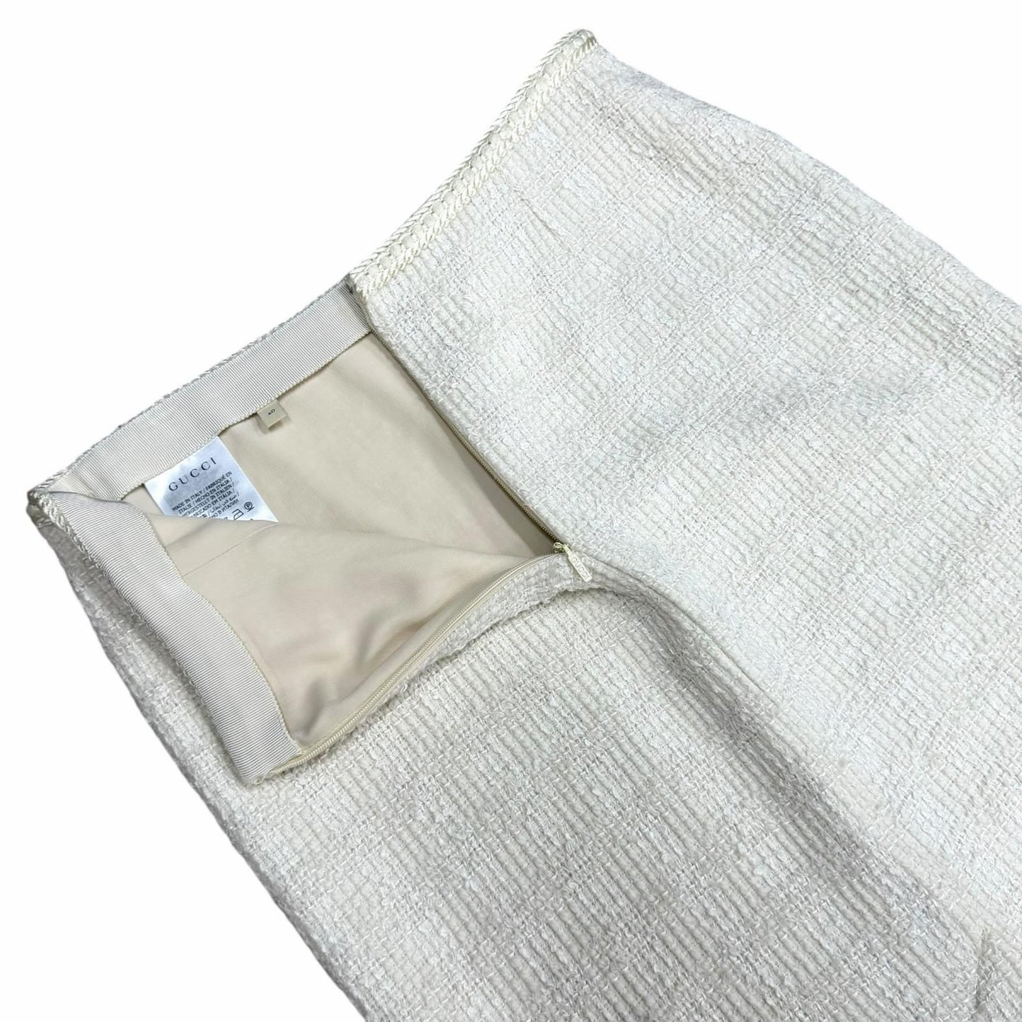 Gucci Wool Silk Blend Interlocking Tight Skirt White 40 — view 6