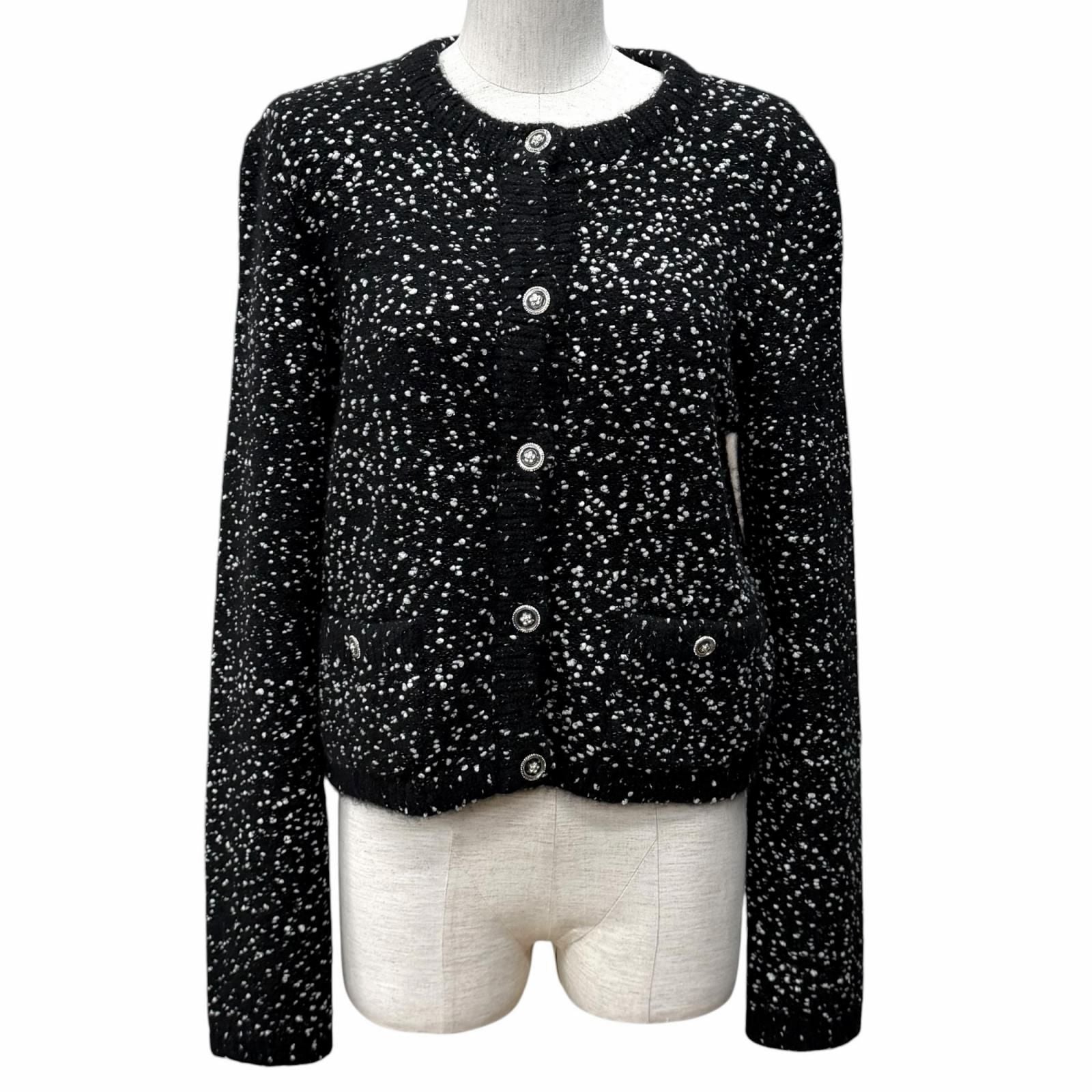Chanel Cashmere Silk Blend CC Logo Button Line Stone Crew Neck Knit Cardigan