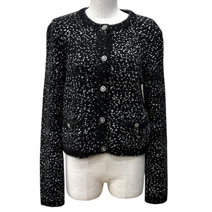 Chanel Cashmere Silk Blend CC Logo Button Line Stone Crew Neck Knit Cardigan