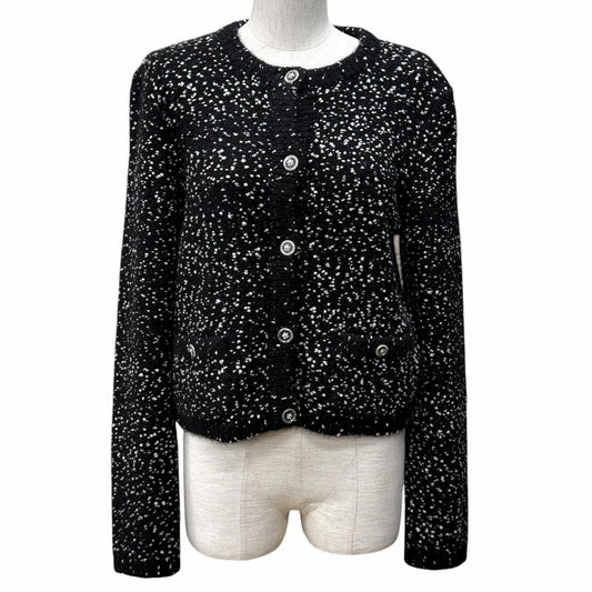 Chanel Cashmere Silk Blend CC Logo Button Line Stone Crew Neck Knit Cardigan