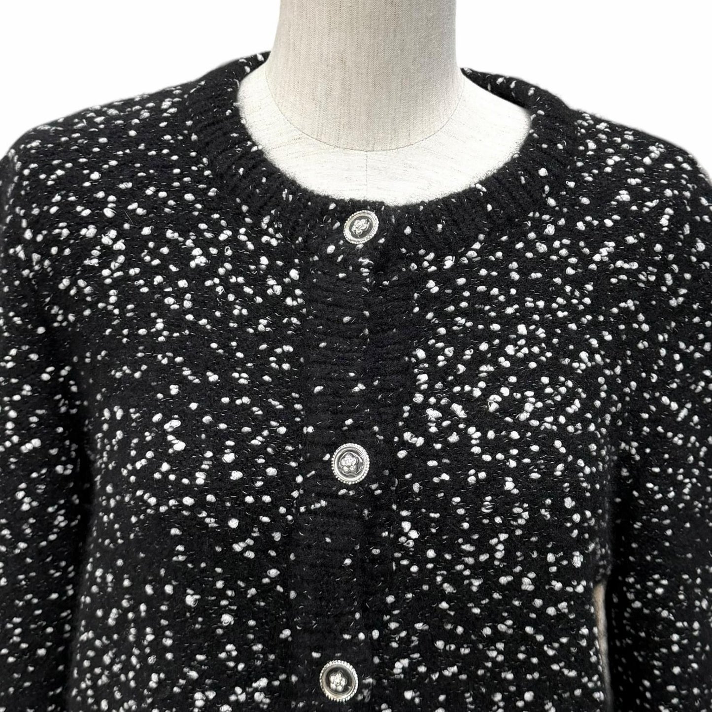 Chanel Cashmere Silk Blend CC Logo Button Line Stone Crew Neck Knit Cardigan — view 4