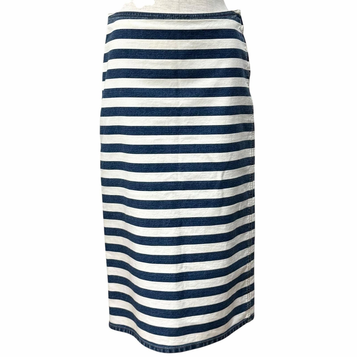 Prada Cotton 100% Triangle Logo Border Denim Skirt White Indigo 38