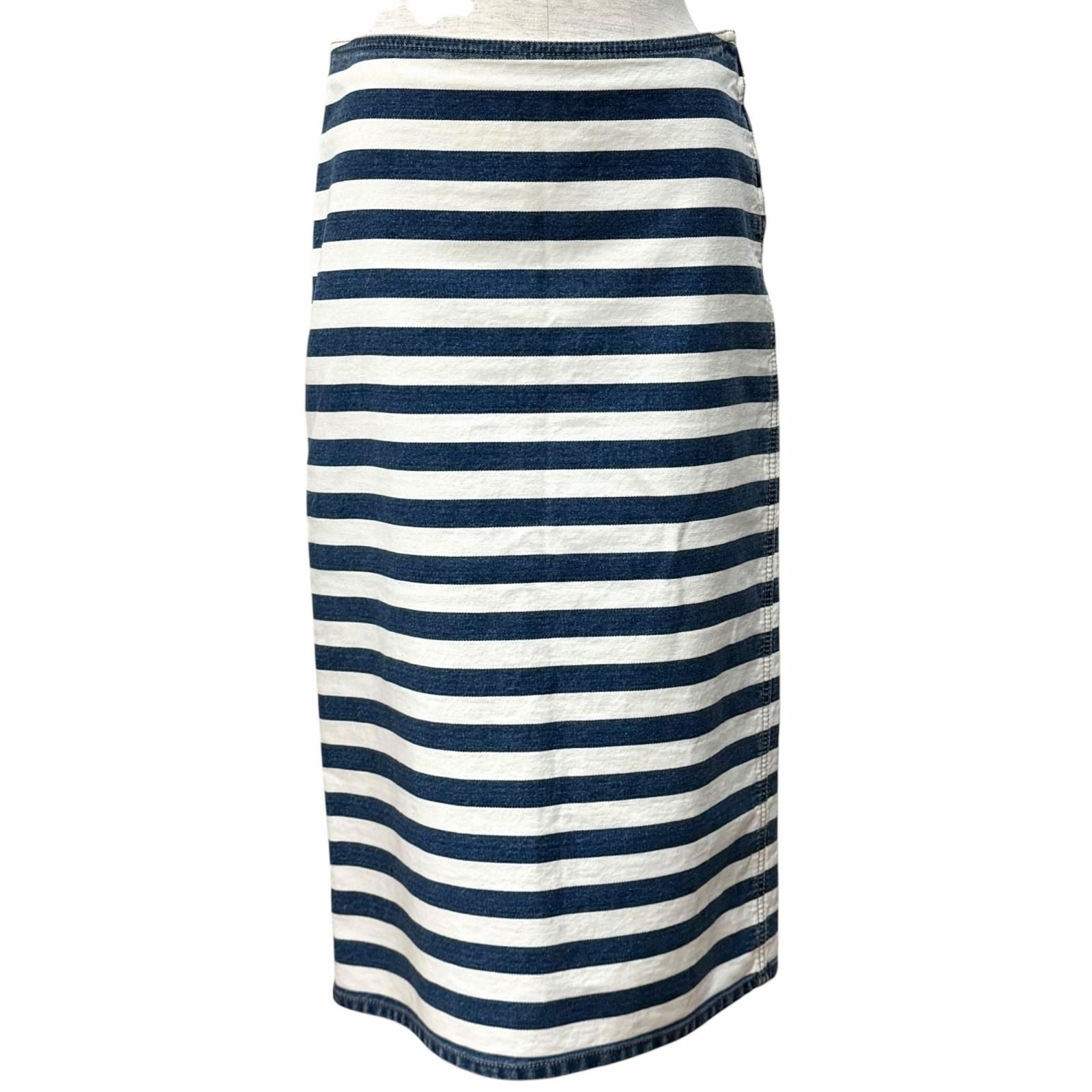 Prada Cotton 100% Triangle Logo Border Denim Skirt White Indigo 38