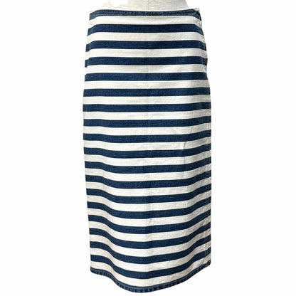 Prada Cotton 100% Triangle Logo Border Denim Skirt White Indigo 38