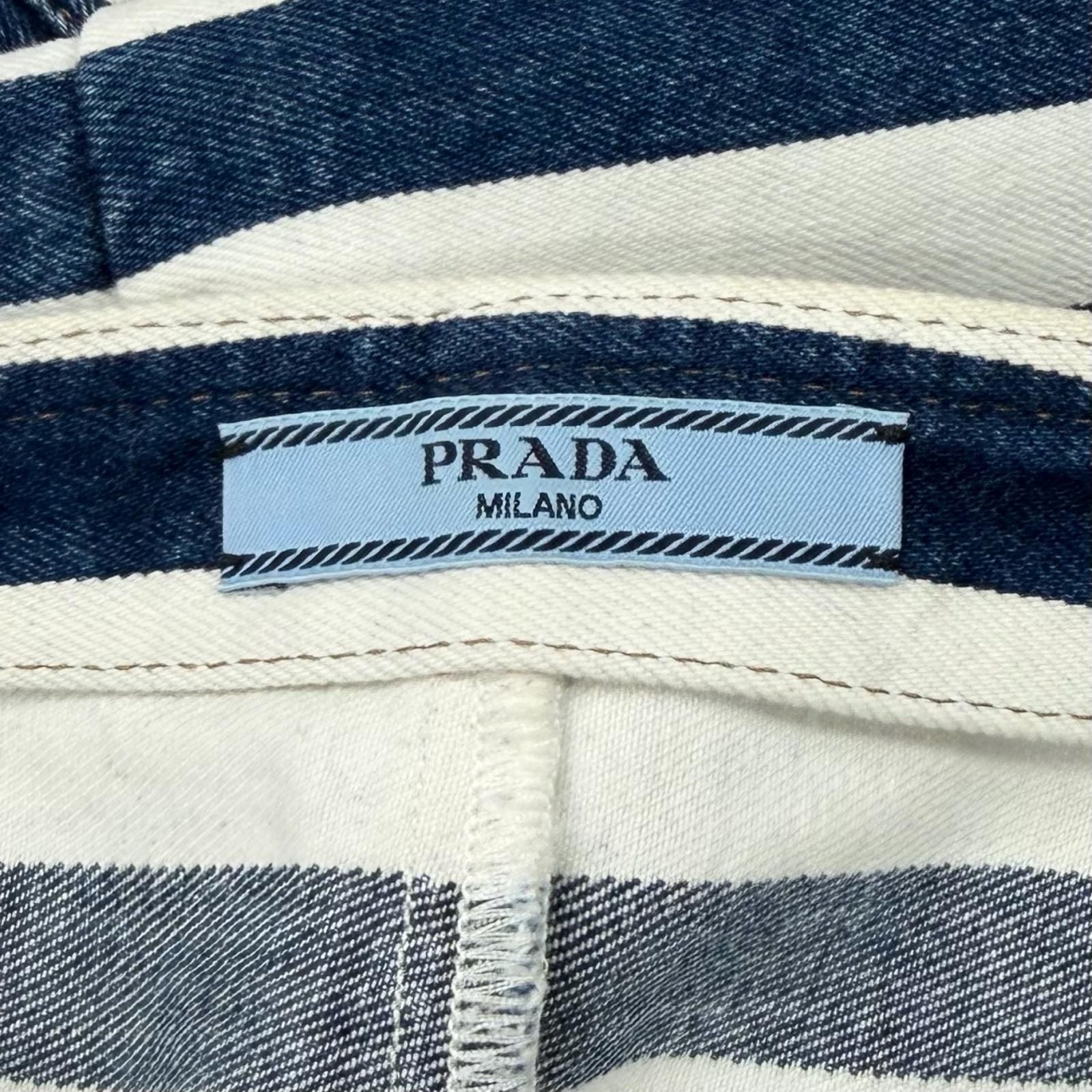 Prada Cotton 100% Triangle Logo Border Denim Skirt White Indigo 38 — view 8