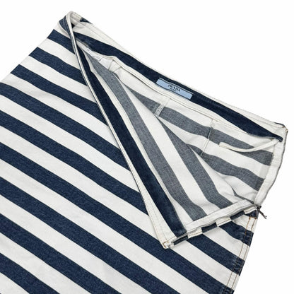 Prada Cotton 100% Triangle Logo Border Denim Skirt White Indigo 38 — view 5