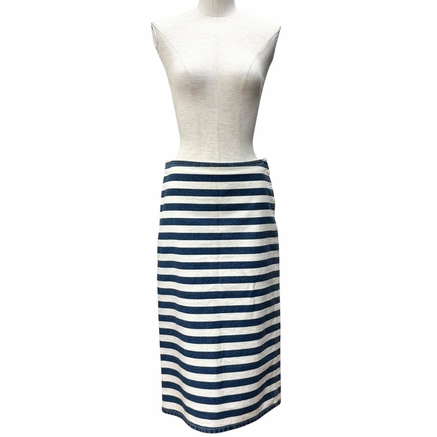 Prada Cotton 100% Triangle Logo Border Denim Skirt White Indigo 38 — view 2