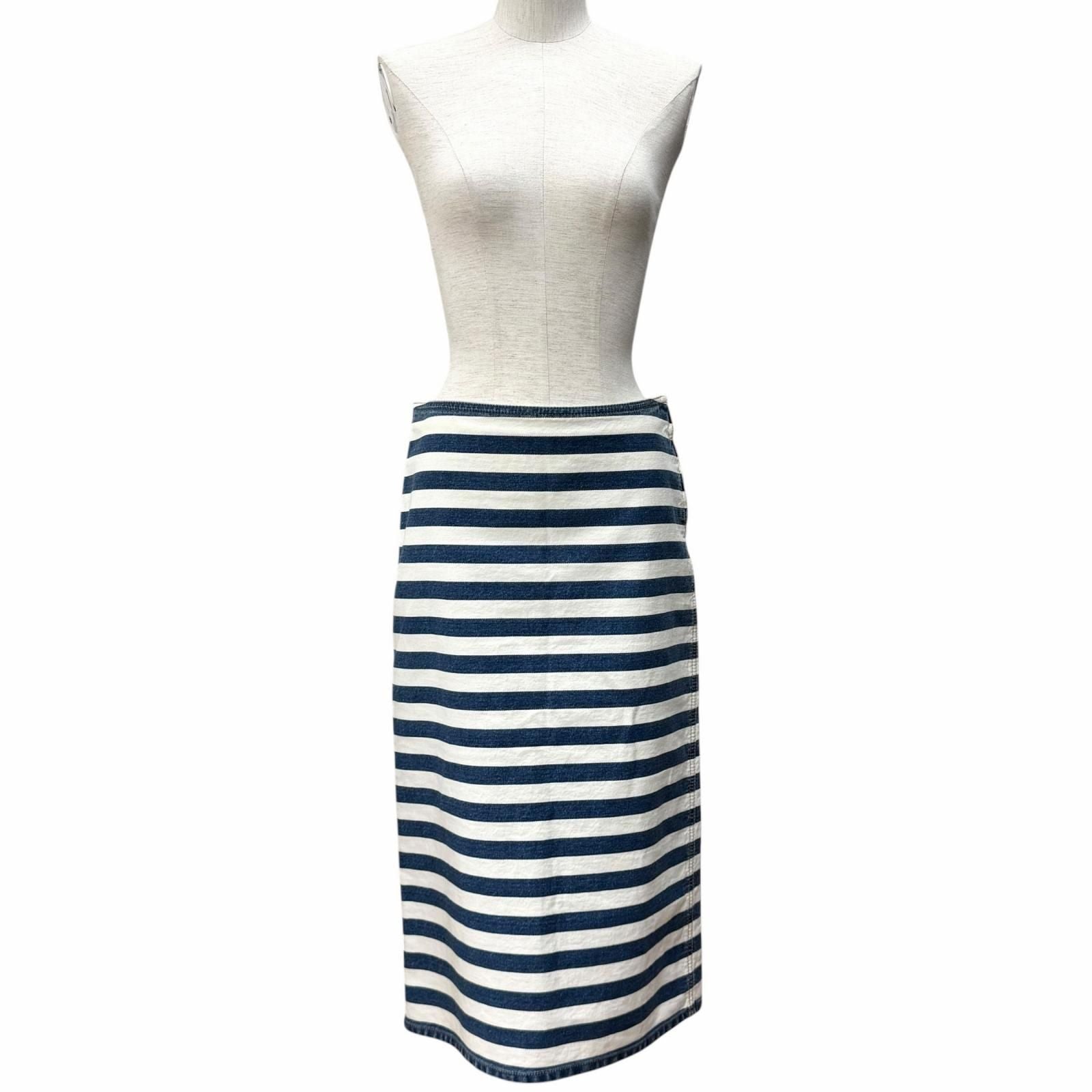Prada Cotton 100% Triangle Logo Border Denim Skirt White Indigo 38 — view 2