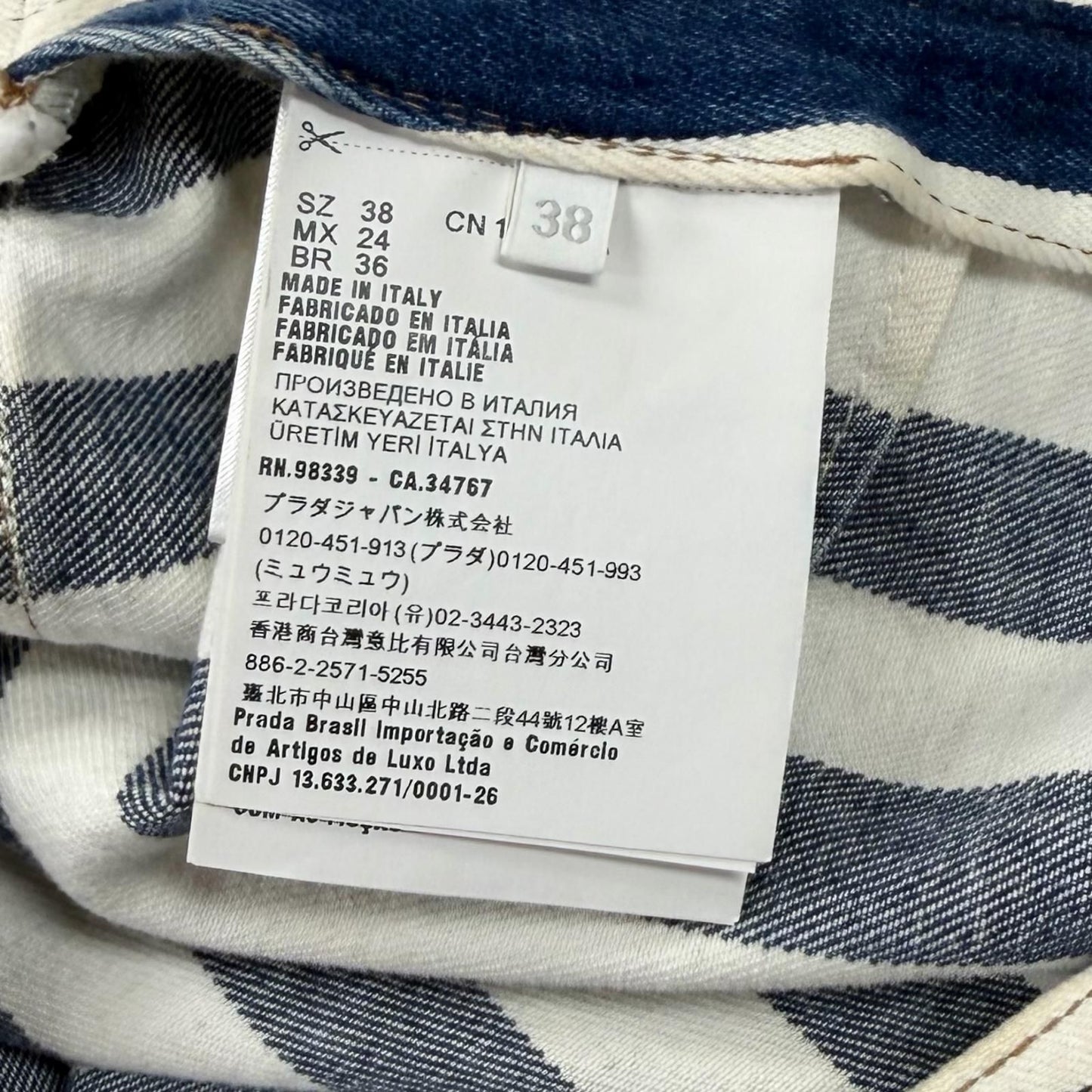Prada Cotton 100% Triangle Logo Border Denim Skirt White Indigo 38 — view 9