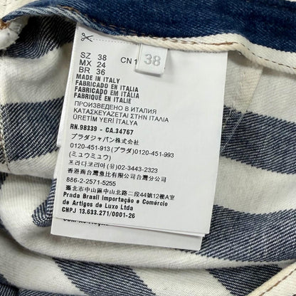 Prada Cotton 100% Triangle Logo Border Denim Skirt White Indigo 38 — view 9