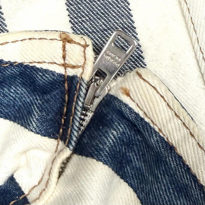 Prada Cotton 100% Triangle Logo Border Denim Skirt White Indigo 38 — view 7