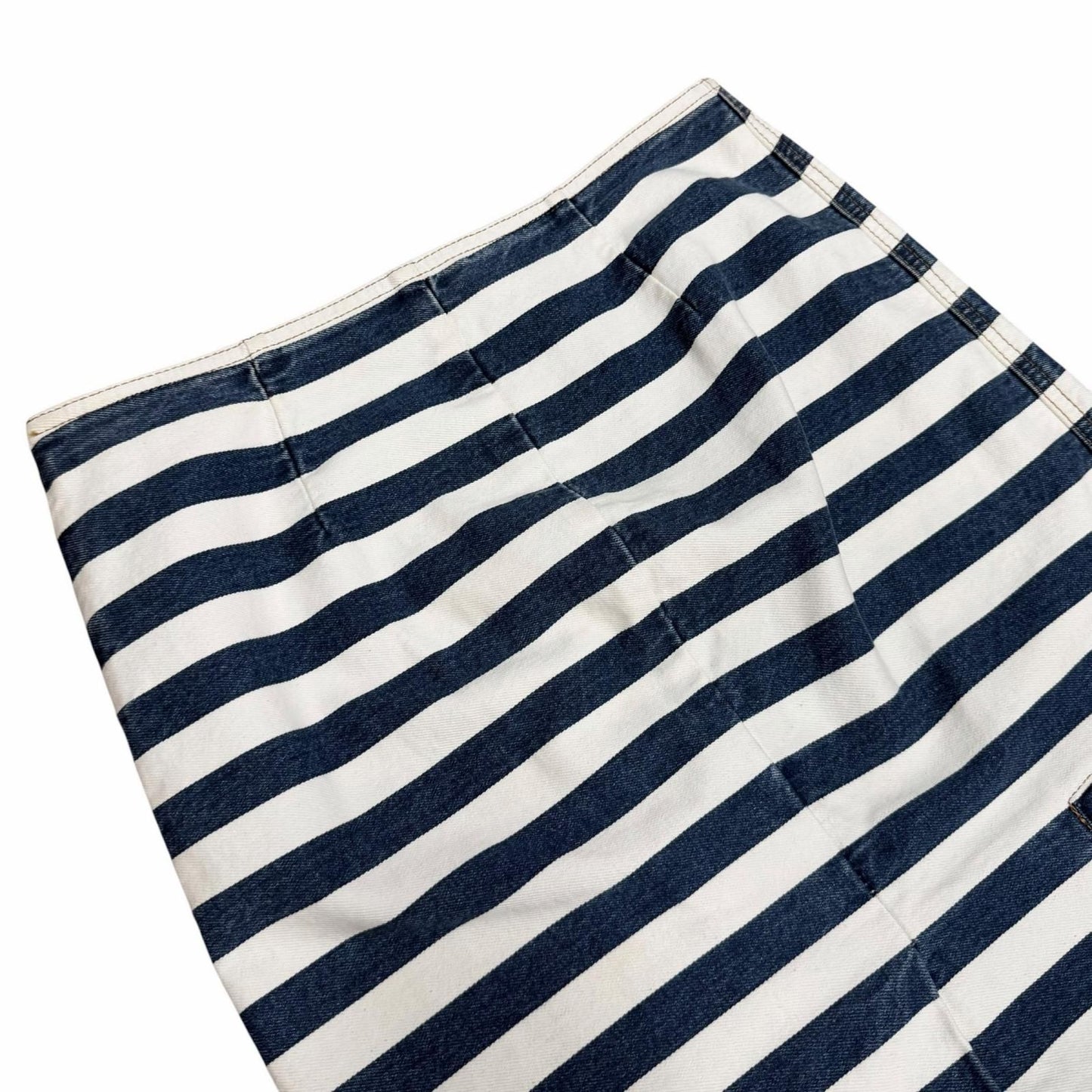 Prada Cotton 100% Triangle Logo Border Denim Skirt White Indigo 38 — view 6