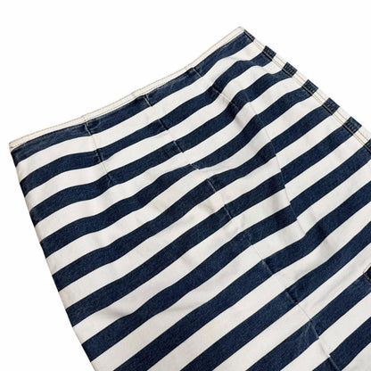 Prada Cotton 100% Triangle Logo Border Denim Skirt White Indigo 38 — view 6