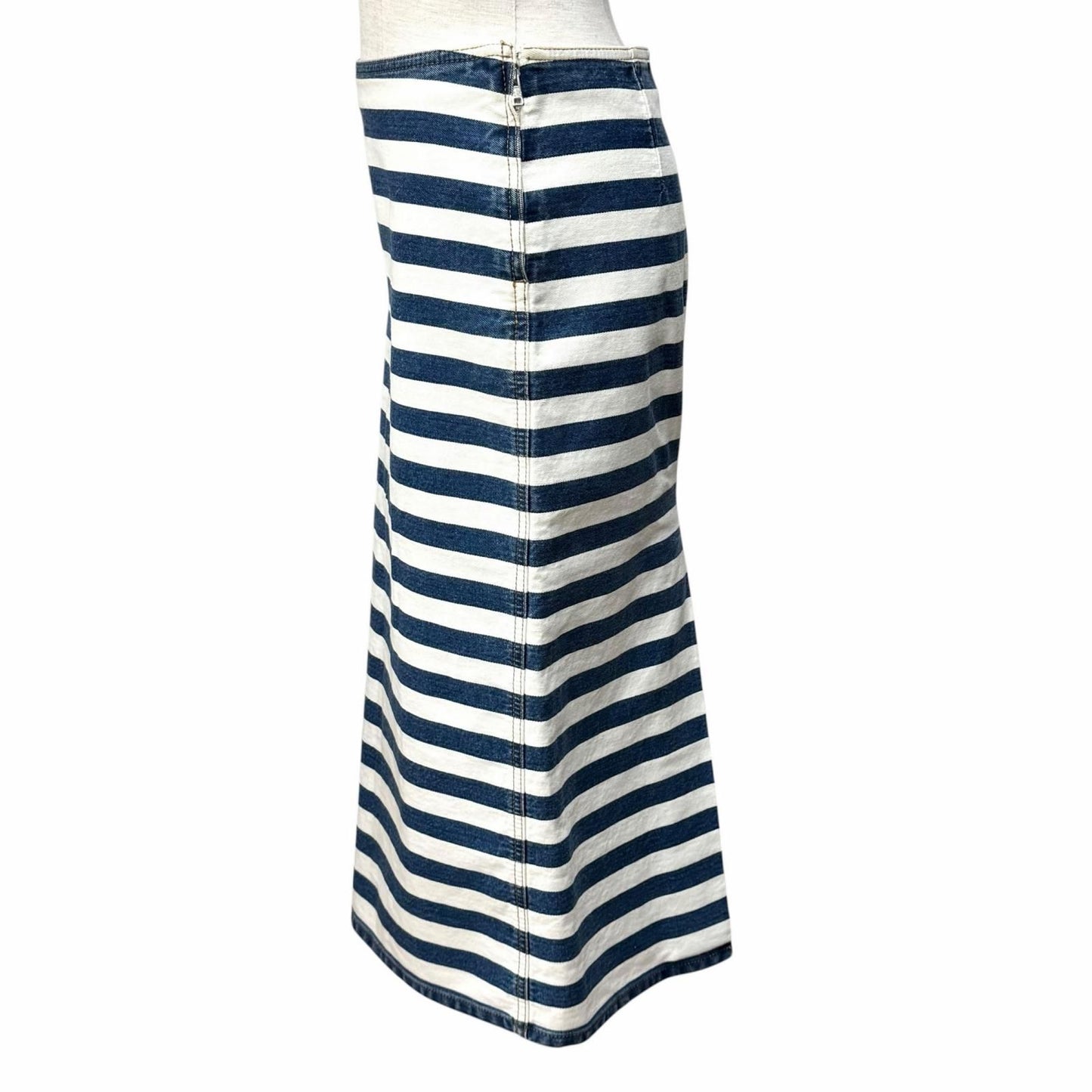 Prada Cotton 100% Triangle Logo Border Denim Skirt White Indigo 38 — view 3