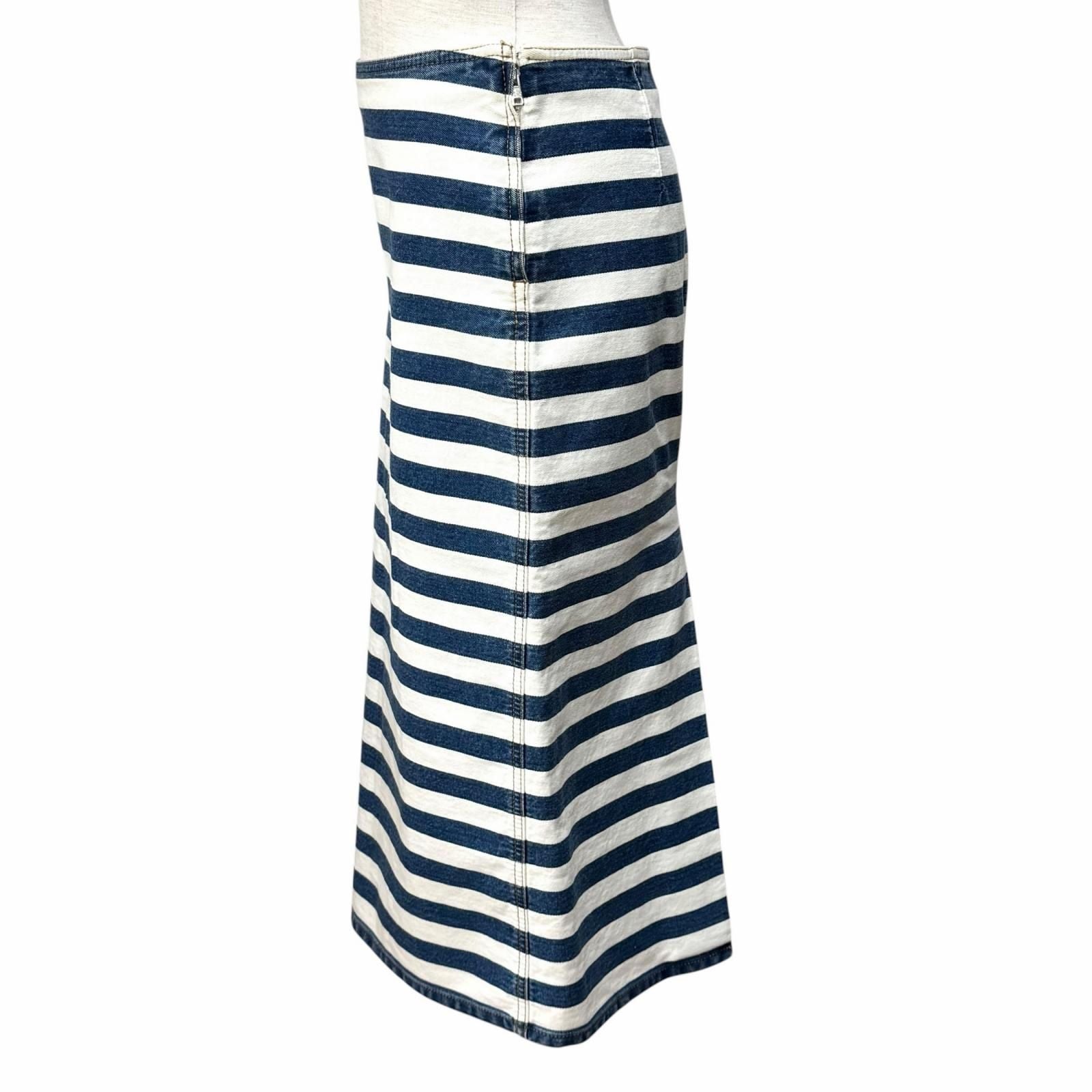 Prada Cotton 100% Triangle Logo Border Denim Skirt White Indigo 38 — view 3