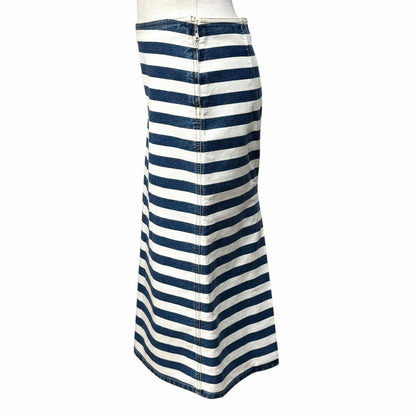 Prada Cotton 100% Triangle Logo Border Denim Skirt White Indigo 38 — view 3
