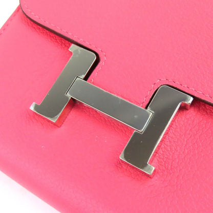 Hermes Constance Slim Evercolor Rose Azalea Silver Compact Wallet Recommended — view 6