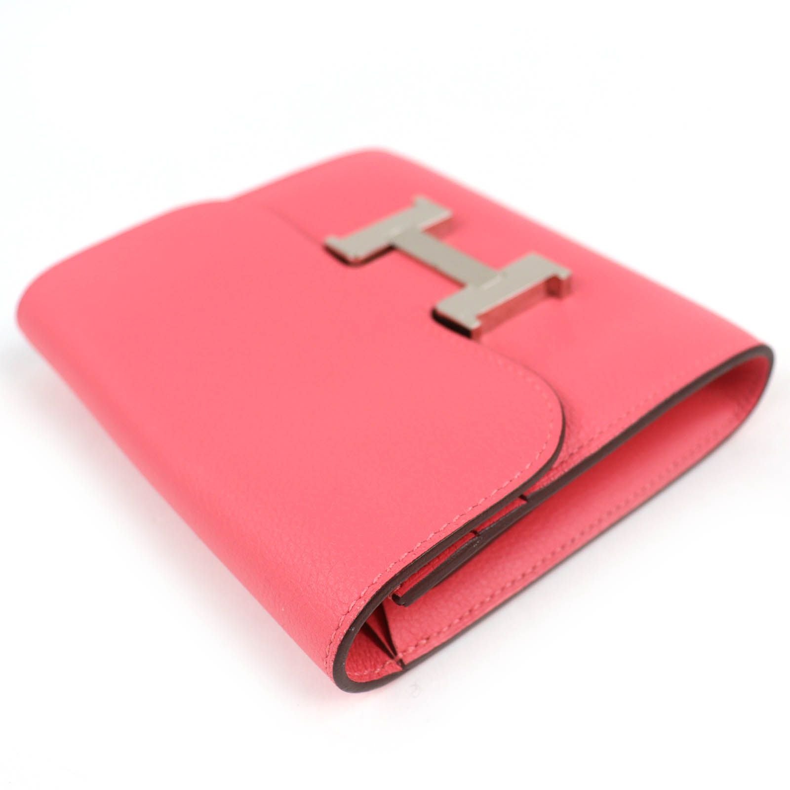Hermes Constance Slim Evercolor Rose Azalea Silver Compact Wallet Recommended — view 3
