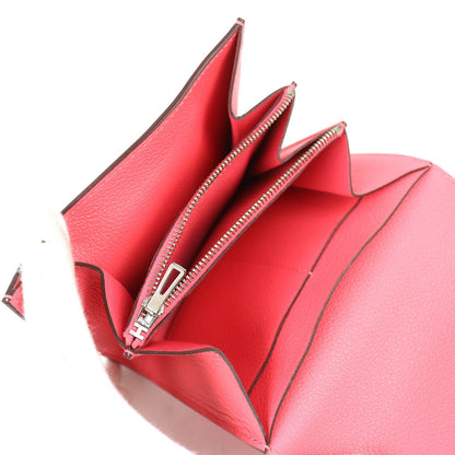 Hermes Constance Slim Evercolor Rose Azalea Silver Compact Wallet Recommended — view 4