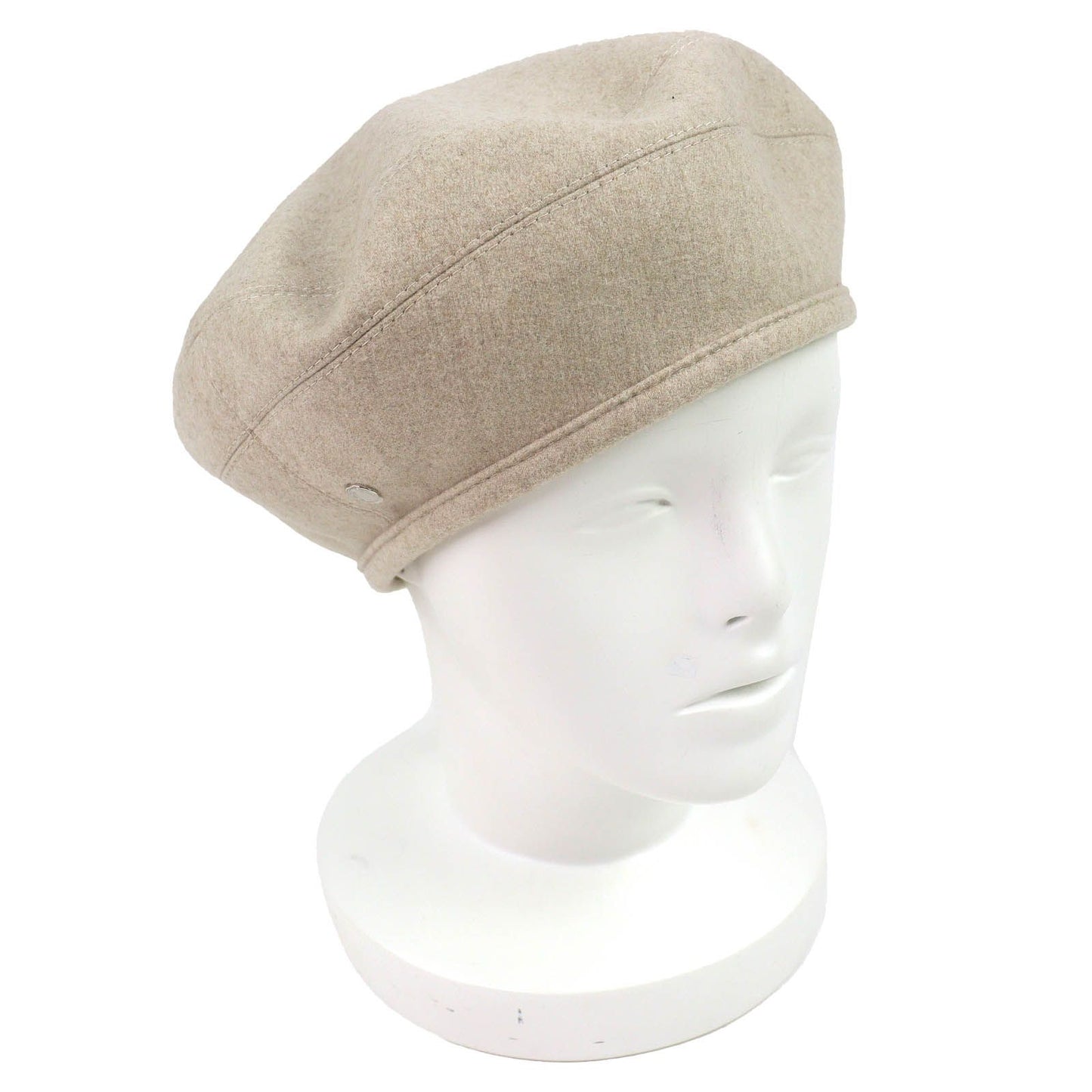 Hermes Sainte Honore Cashmere 100% Silver Series Button Beret Hat Beige 57
