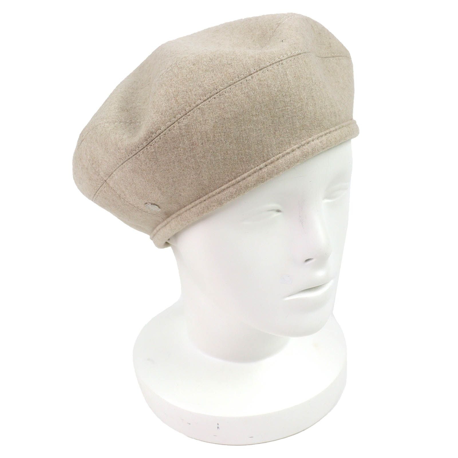 Hermes Sainte Honore Cashmere 100% Silver Series Button Beret Hat Beige 57