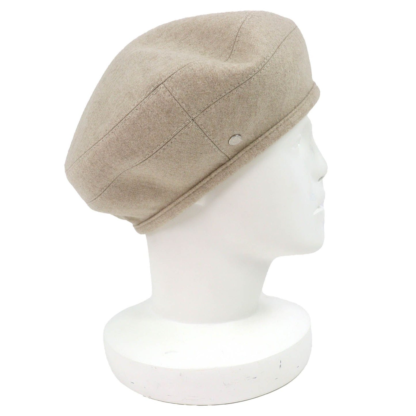 Hermes Sainte Honore Cashmere 100% Silver Series Button Beret Hat Beige 57 — view 4