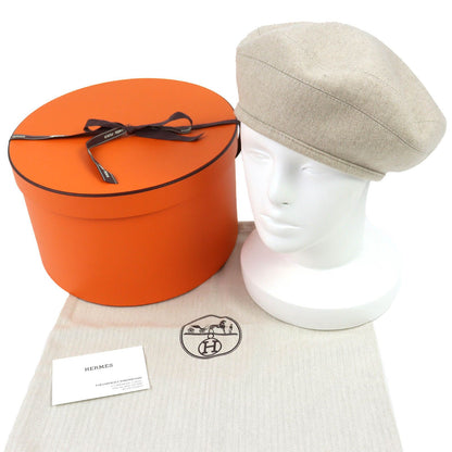 Hermes Sainte Honore Cashmere 100% Silver Series Button Beret Hat Beige 57 — view 2