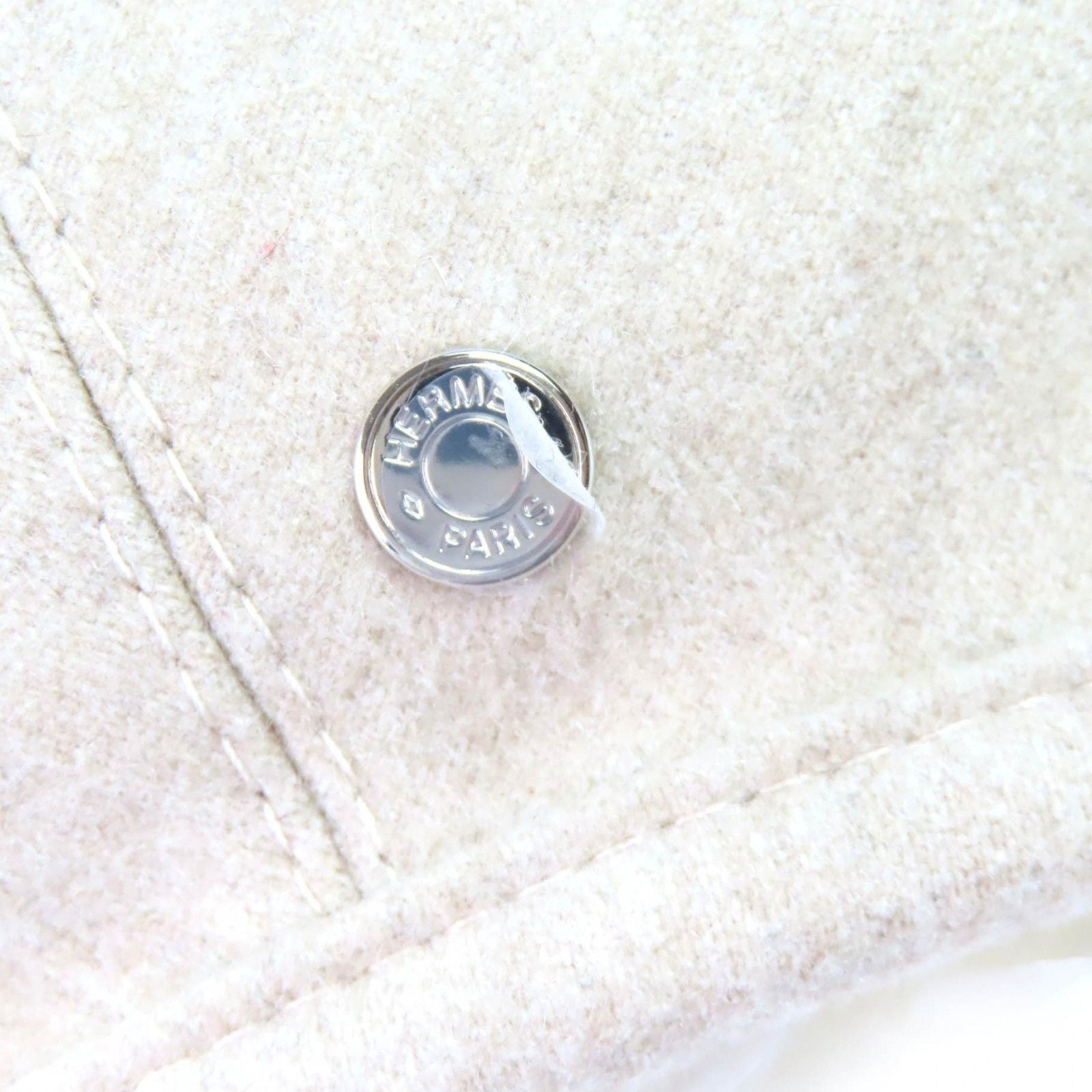 Hermes Sainte Honore Cashmere 100% Silver Series Button Beret Hat Beige 57 — view 7
