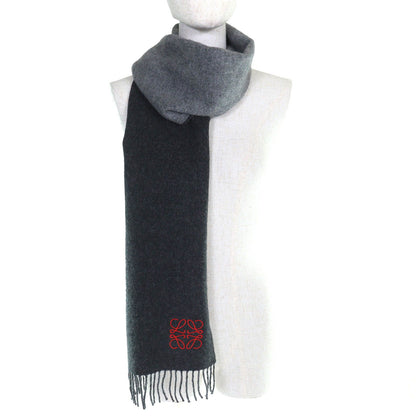 Loewe Wool Cashmere Anagram Embroidery Fringe Long Scarf Gray Red Recommended — view 3