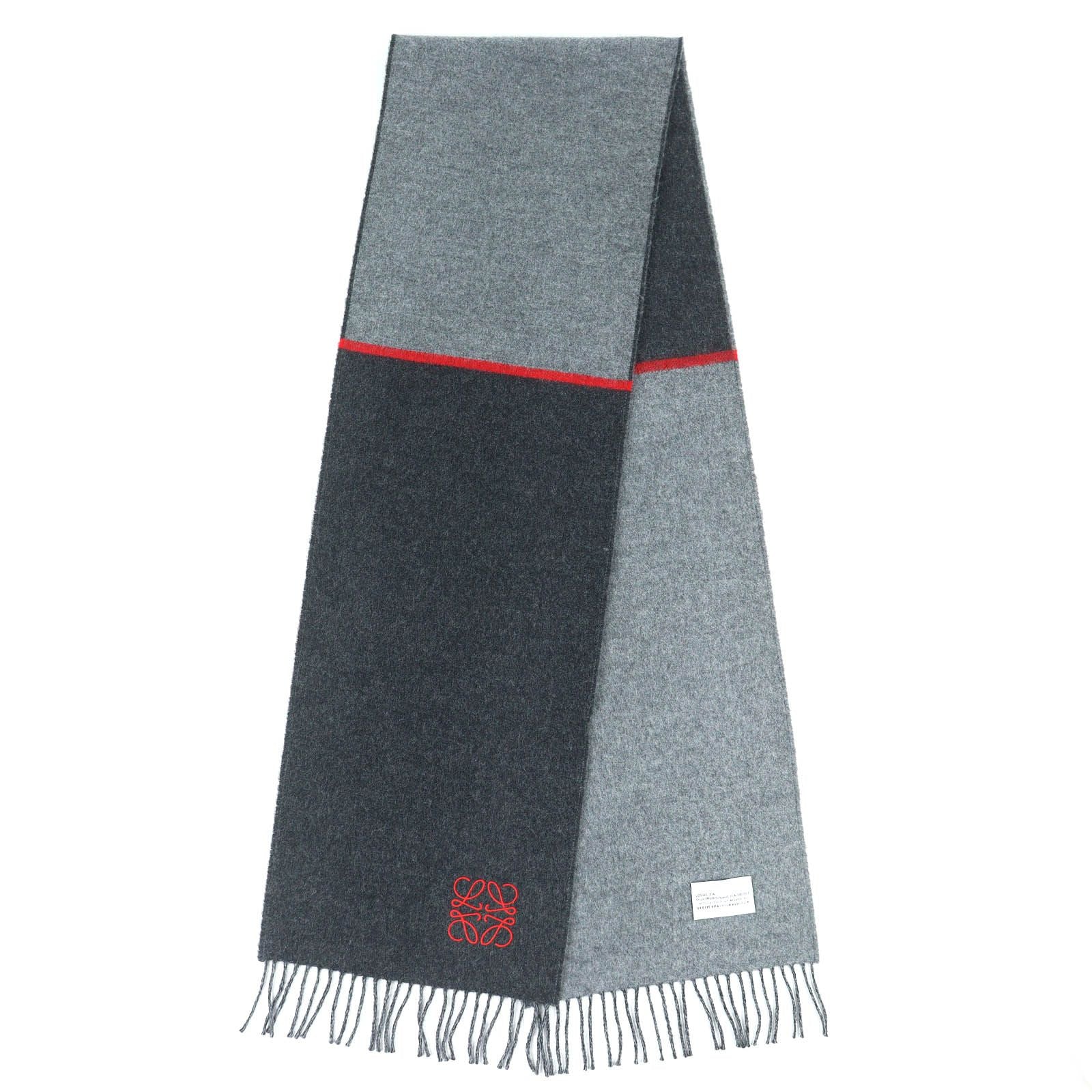 Loewe Wool Cashmere Anagram Embroidery Fringe Long Scarf Gray Red Recommended — view 2