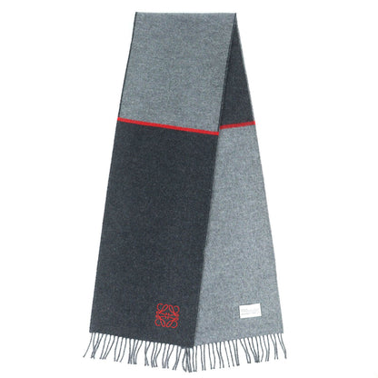 Loewe Wool Cashmere Anagram Embroidery Fringe Long Scarf Gray Red Recommended — view 2