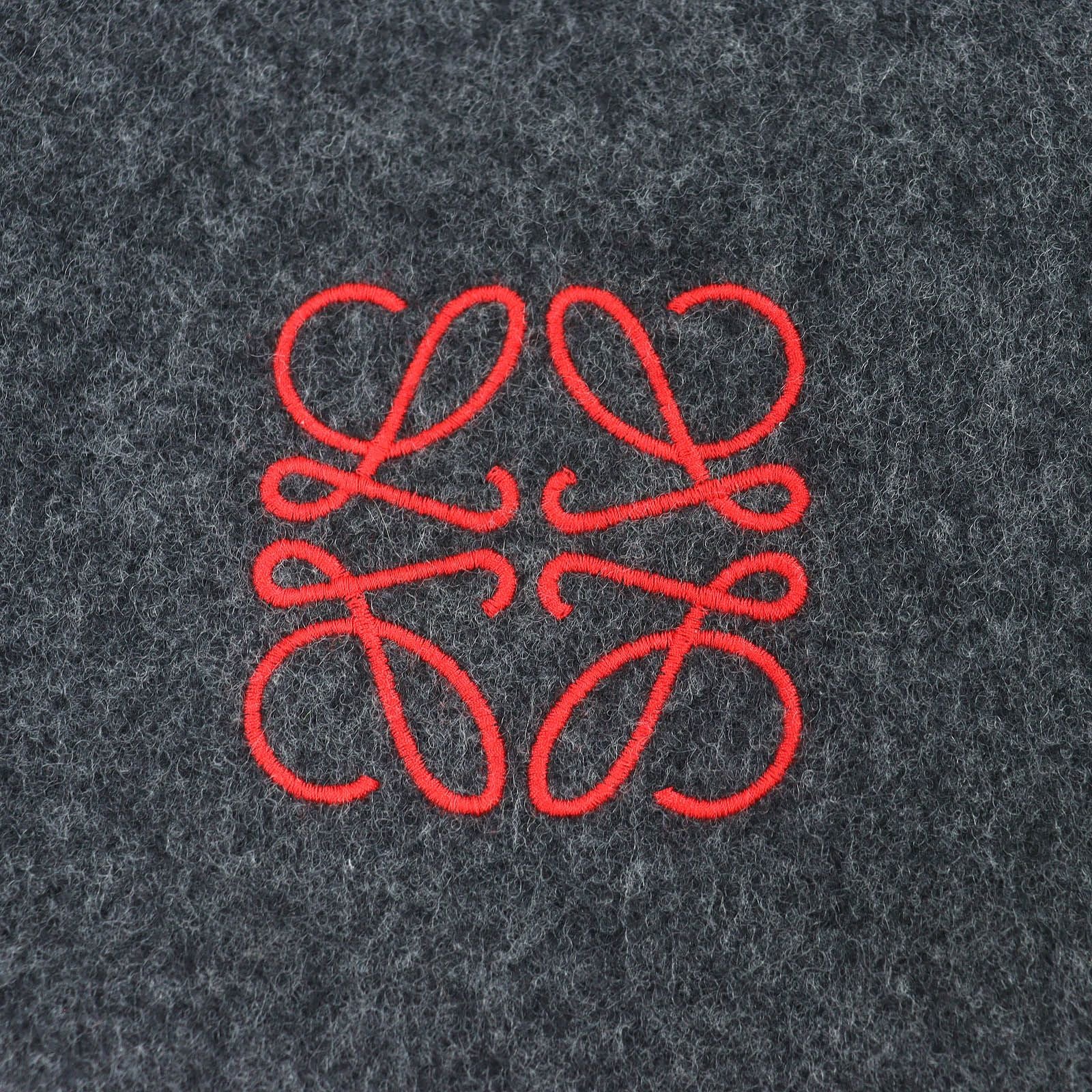 Loewe Wool Cashmere Anagram Embroidery Fringe Long Scarf Gray Red Recommended — view 6