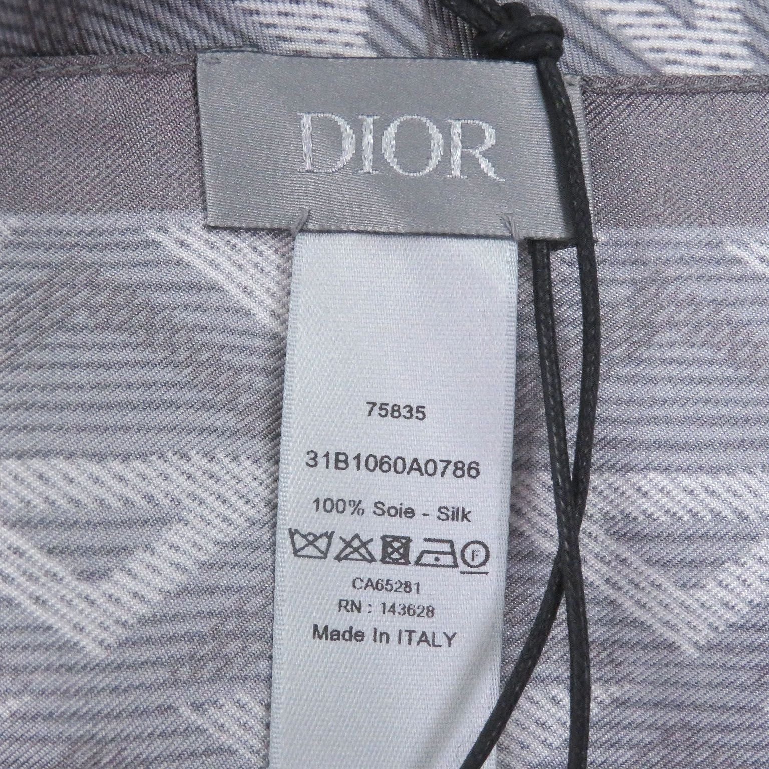 Dior Homme Silk 100% CD Diamond Pocket Square Scarf Handkerchief Gray — view 4
