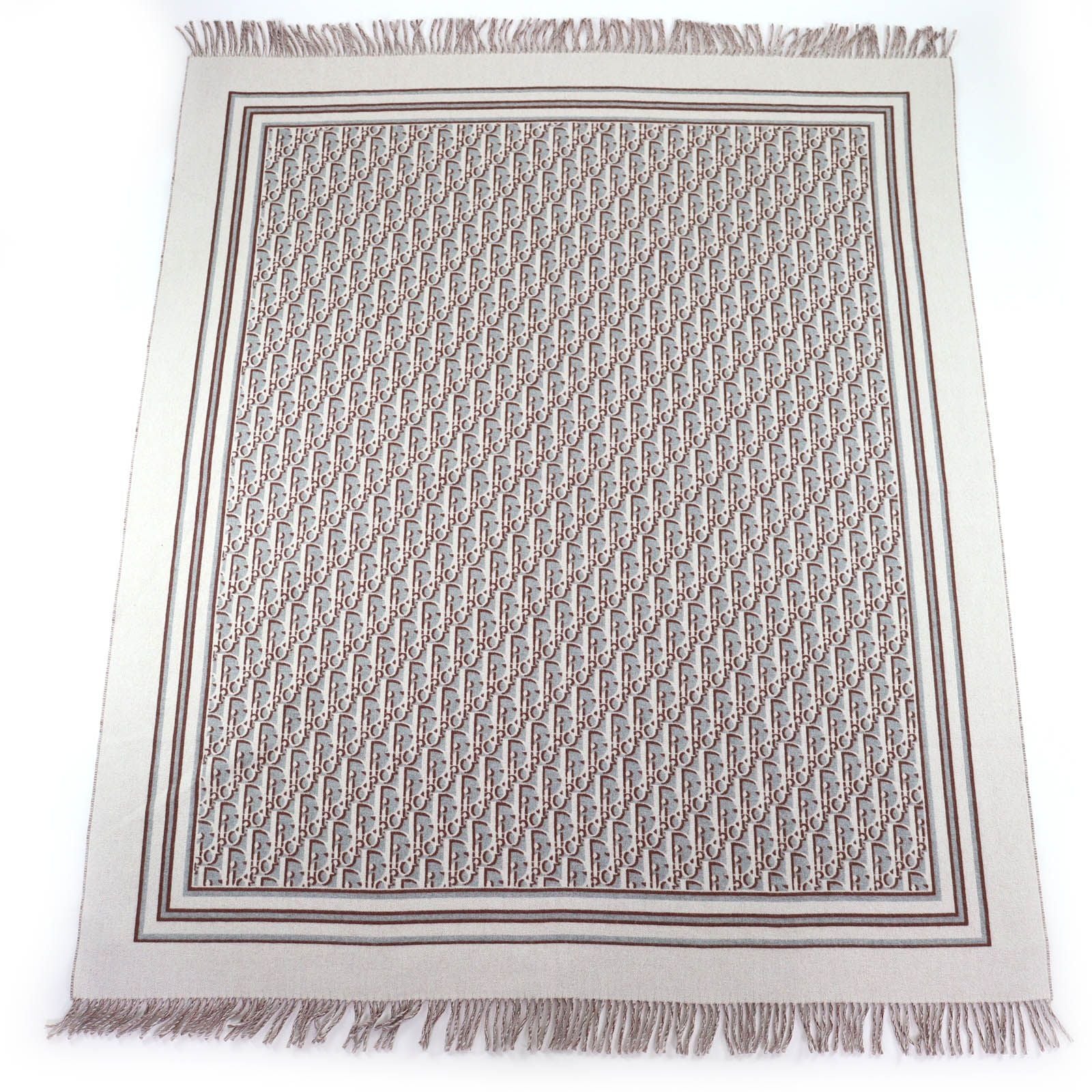 Dior Homme Wool Cashmere Blue Fringe Large Throw Gray — view 2
