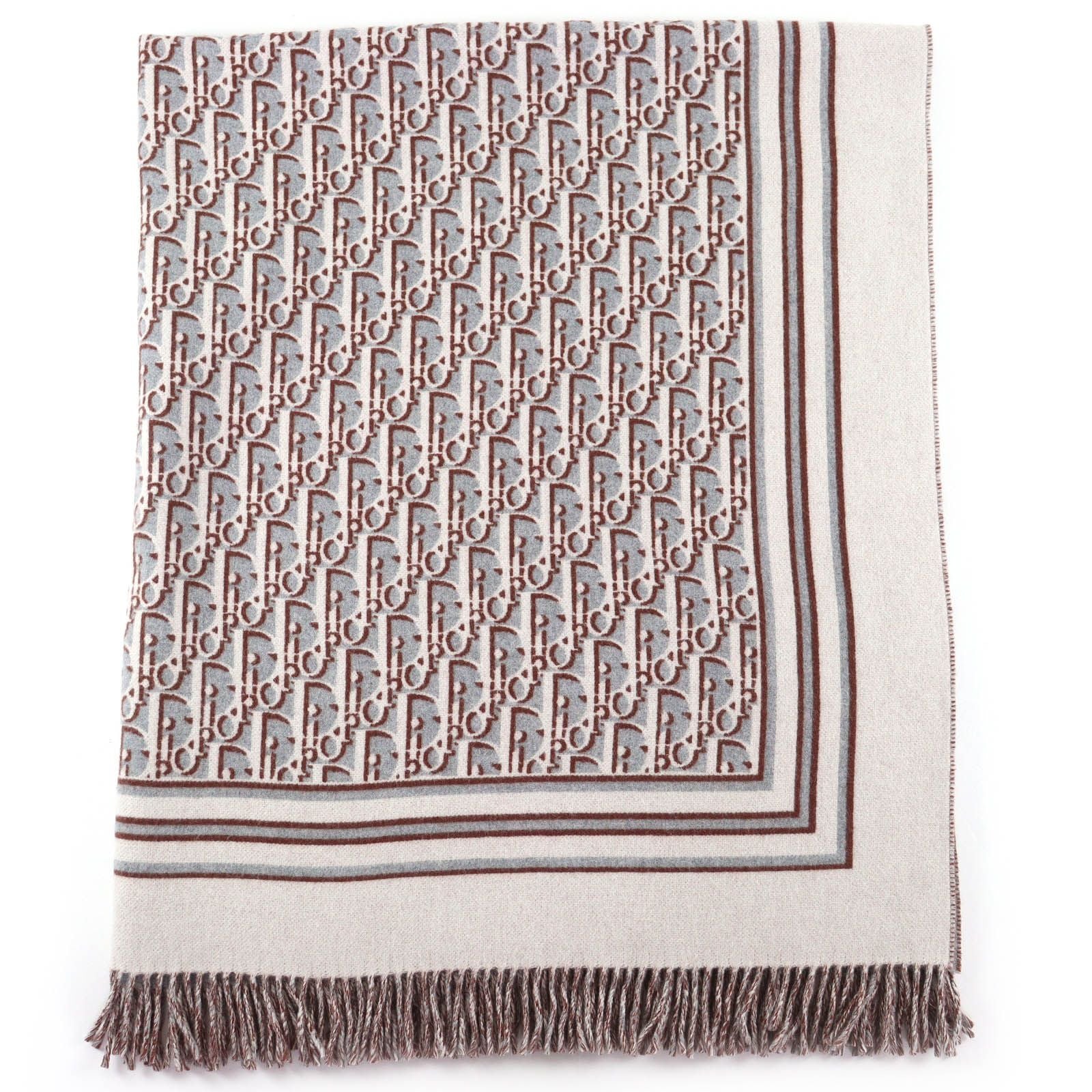 Dior Homme Wool Cashmere Blue Fringe Large Throw Gray