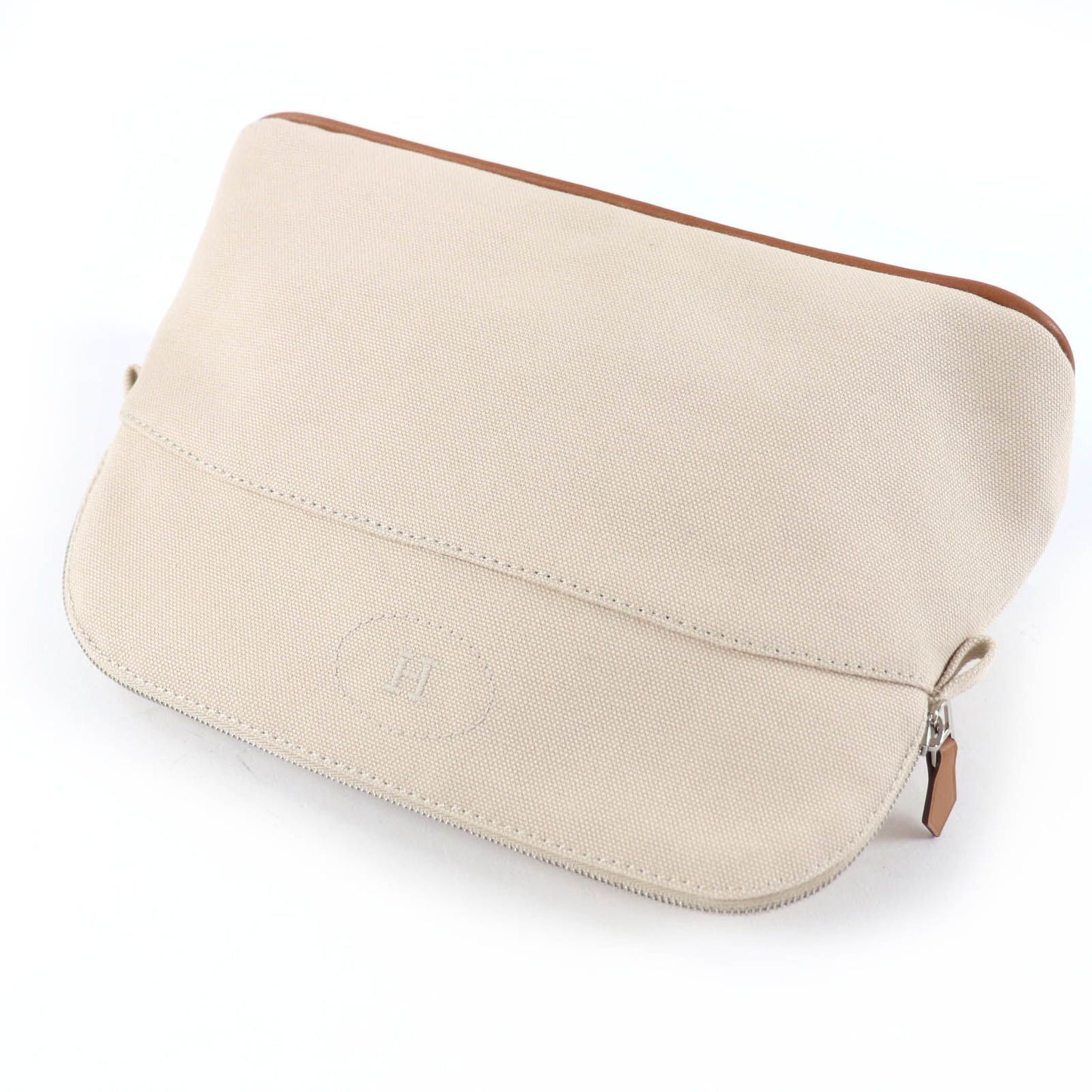 Hermes Bolide Pouch Cotton 100% Leather Logo Embroidered Zip Natural — view 4