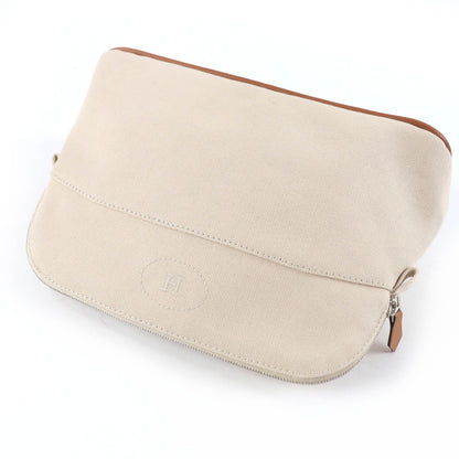 Hermes Bolide Pouch Cotton 100% Leather Logo Embroidered Zip Natural — view 4