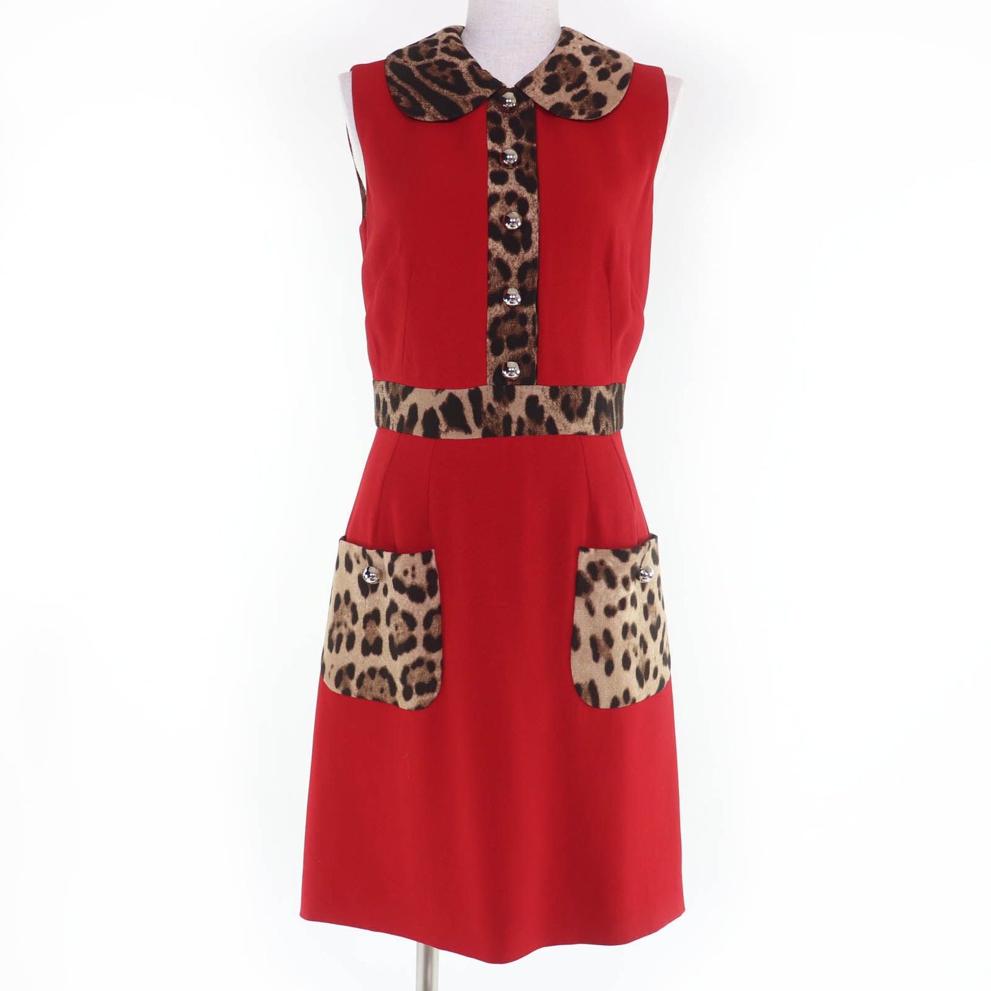 Dolce & Gabbana Leopard Print Sleeveless Dress Red Brown 40