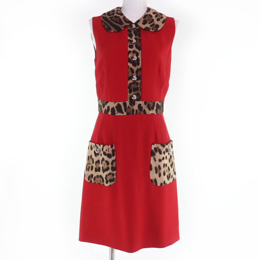 Dolce & Gabbana Leopard Print Sleeveless Dress Red Brown 40