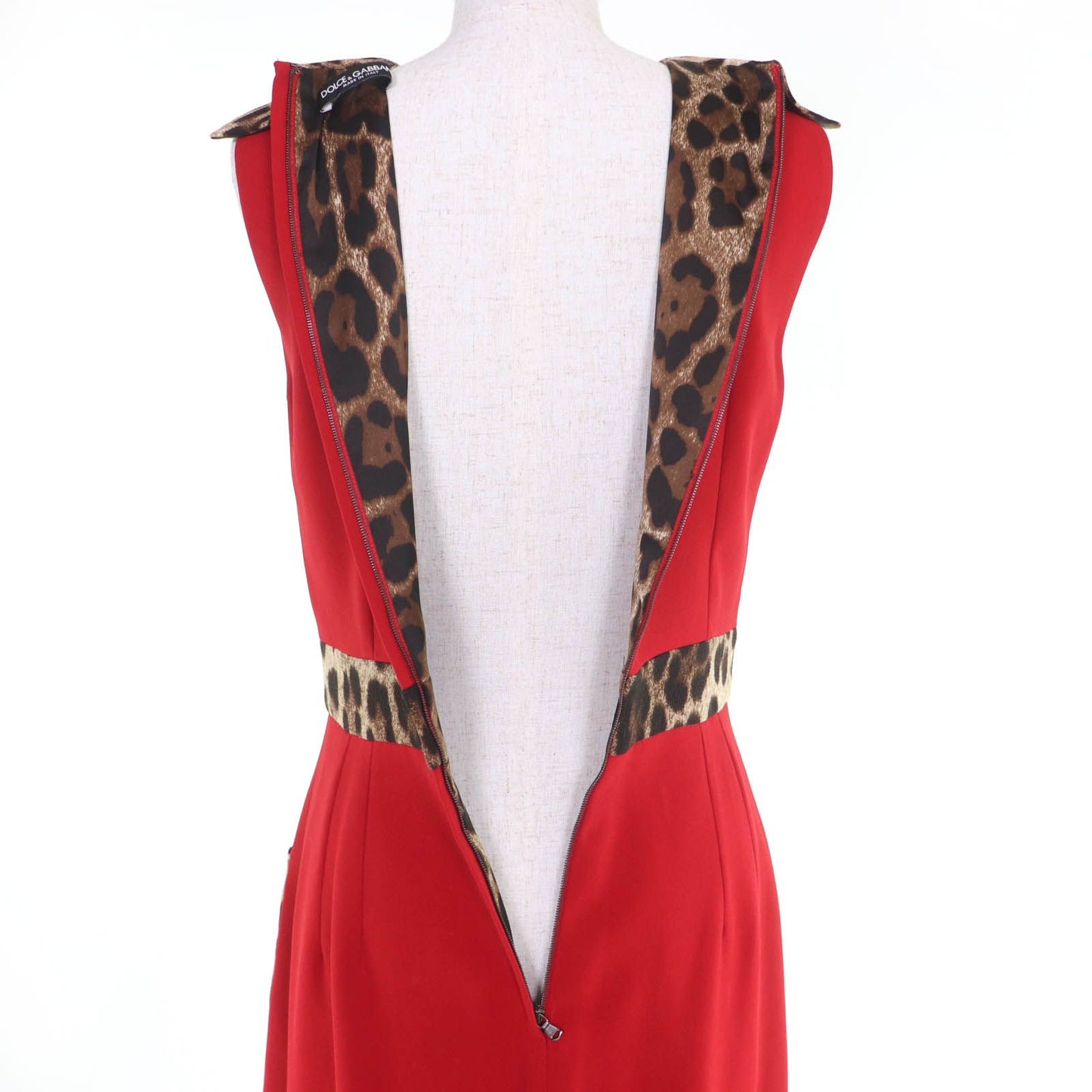 Dolce & Gabbana Leopard Print Sleeveless Dress Red Brown 40 — view 5