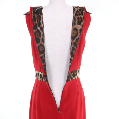Dolce & Gabbana Leopard Print Sleeveless Dress Red Brown 40 — view 5