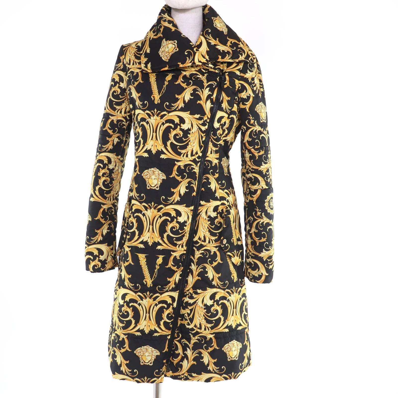 Versace Baroque Medusa Pattern Zip UP Long Length Coat Black Yellow 38