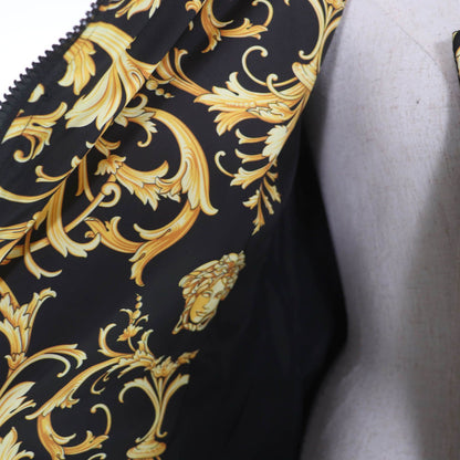 Versace Baroque Medusa Pattern Zip UP Long Length Coat Black Yellow 38 — view 5