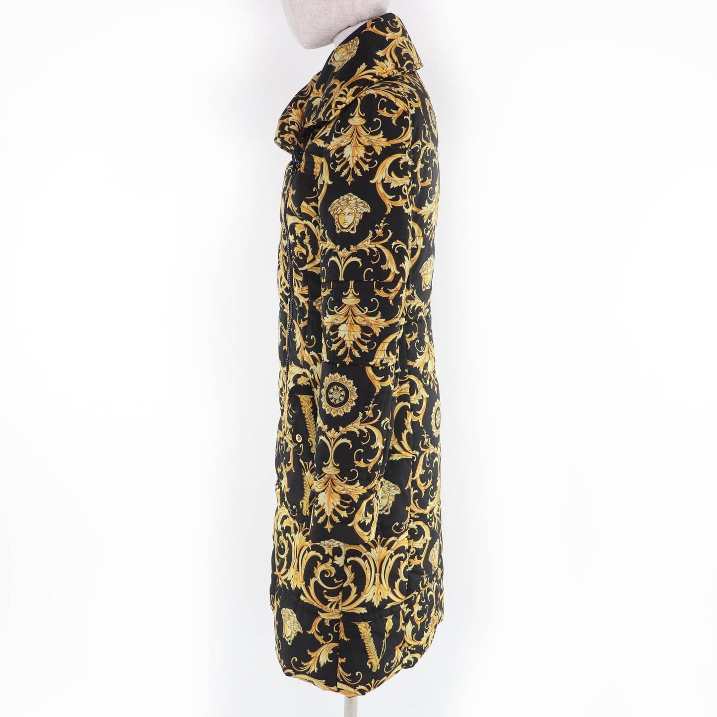 Versace Baroque Medusa Pattern Zip UP Long Length Coat Black Yellow 38 — view 2