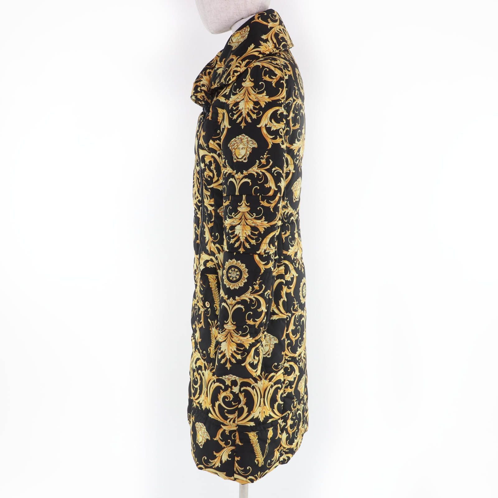 Versace Baroque Medusa Pattern Zip UP Long Length Coat Black Yellow 38 — view 2